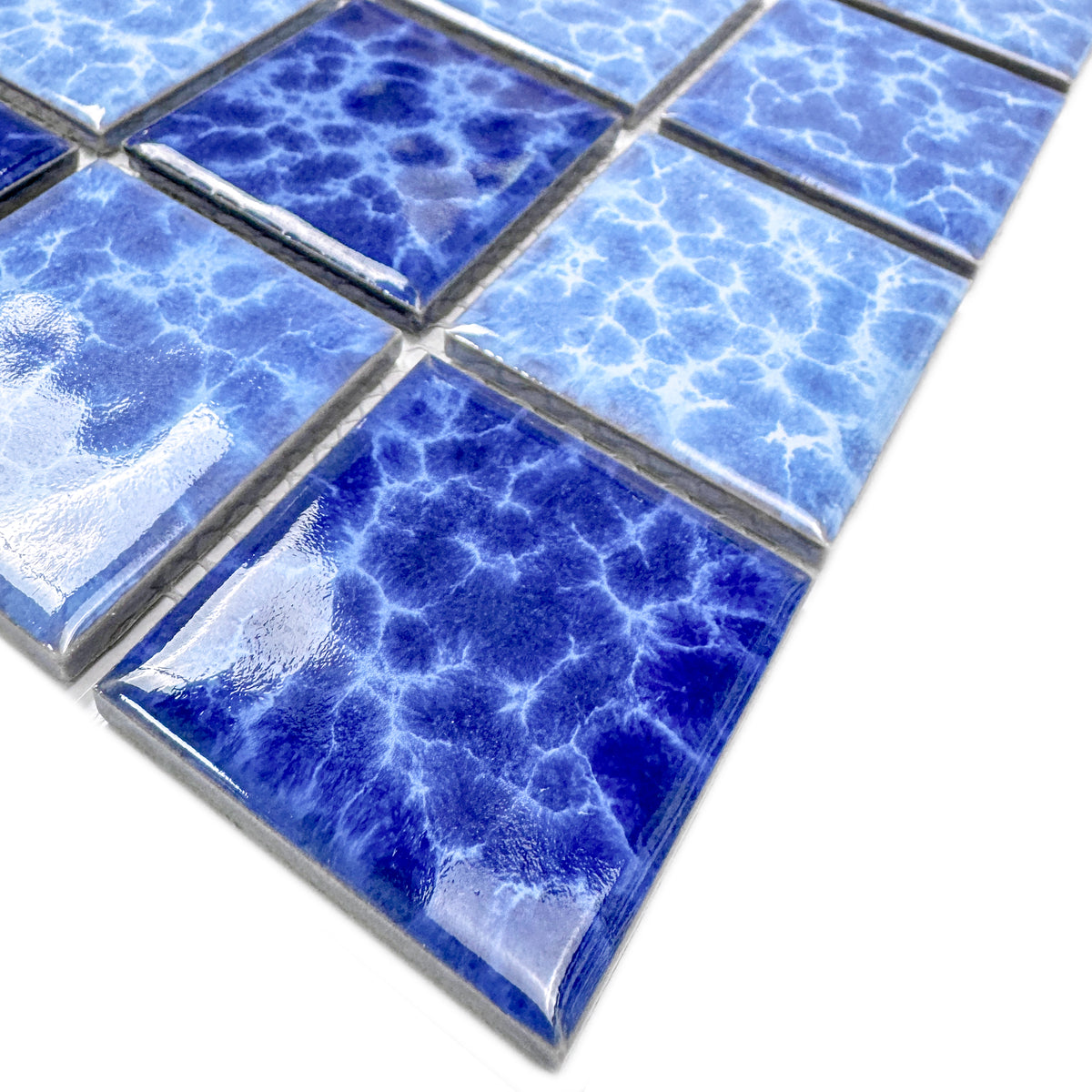 Midnight Splendor Series Sky Blue & Ultra Marine Blue & Navy Blue Mixed Lightning Texture Crystalline Glazed Porcelain Mosaic