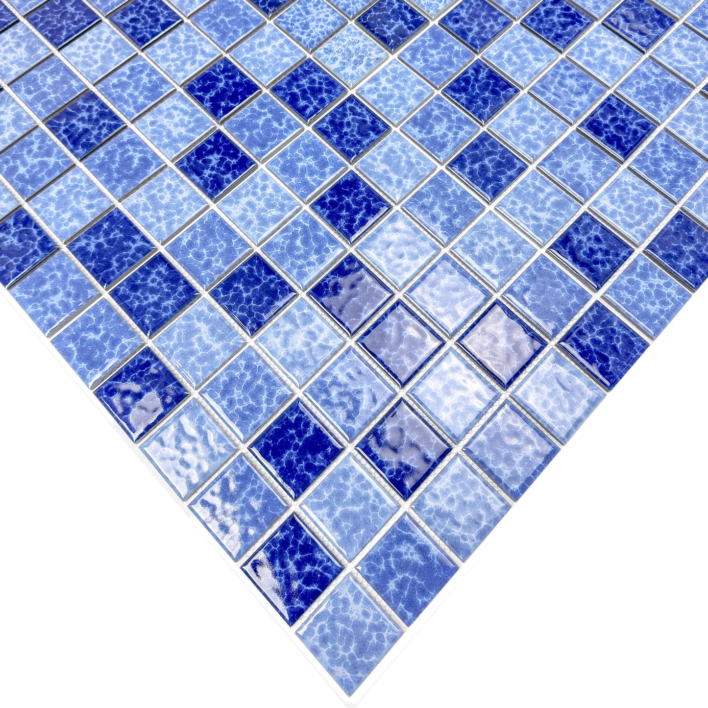Midnight Splendor Series Sky Blue & Ultra Marine Blue & Navy Blue Mixed Lightning Texture Crystalline Glazed Porcelain Mosaic