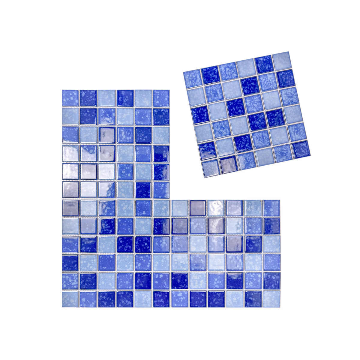 Midnight Splendor Series Sky Blue & Cobalt Blue & Prussian Blue Mixed Iced Flower Texture Crystalline Glazed Porcelain Mosaic