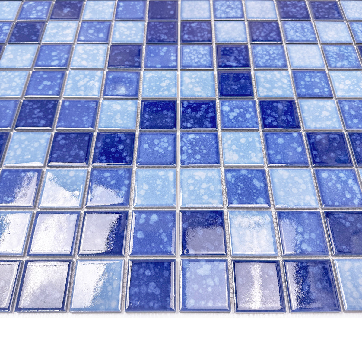 Midnight Splendor Series Sky Blue & Cobalt Blue & Prussian Blue Mixed Iced Flower Texture Crystalline Glazed Porcelain Mosaic