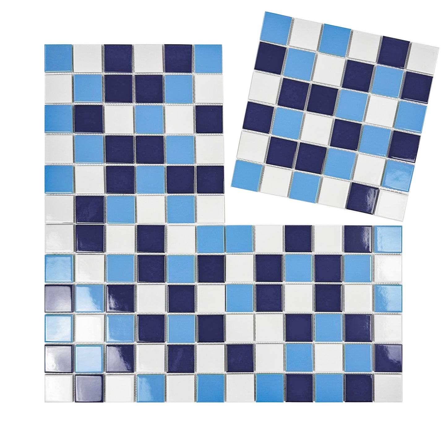 Azure Harmony White & Light Blue & Midnight Blue Mixed  Ordinary Glazed Porcelain Mosaic