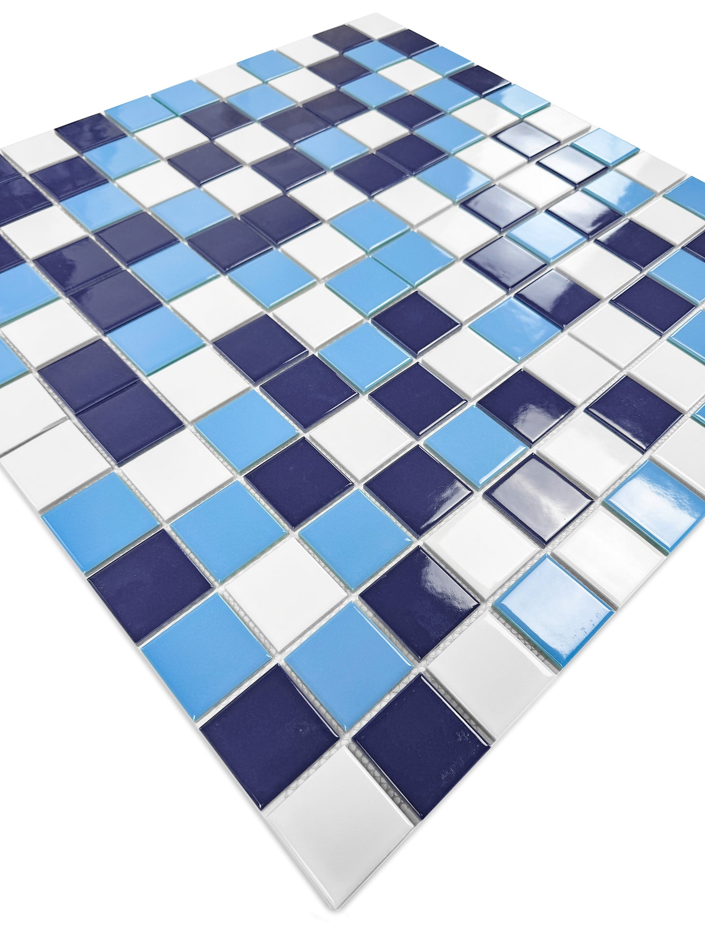Azure Harmony White & Light Blue & Midnight Blue Mixed  Ordinary Glazed Porcelain Mosaic