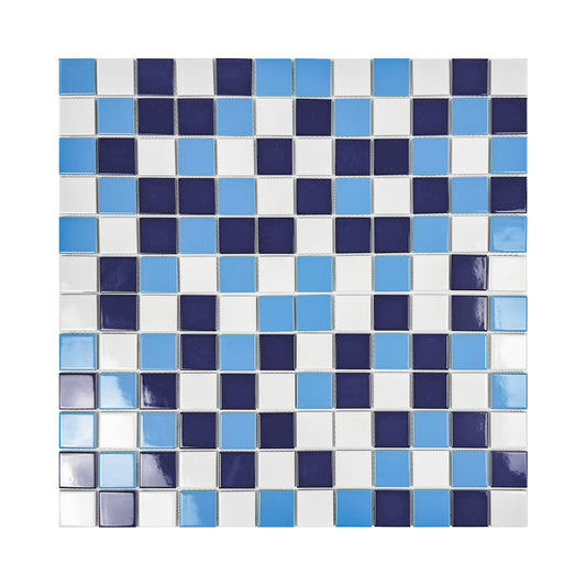 Azure Harmony White & Light Blue & Midnight Blue Mixed  Ordinary Glazed Porcelain Mosaic
