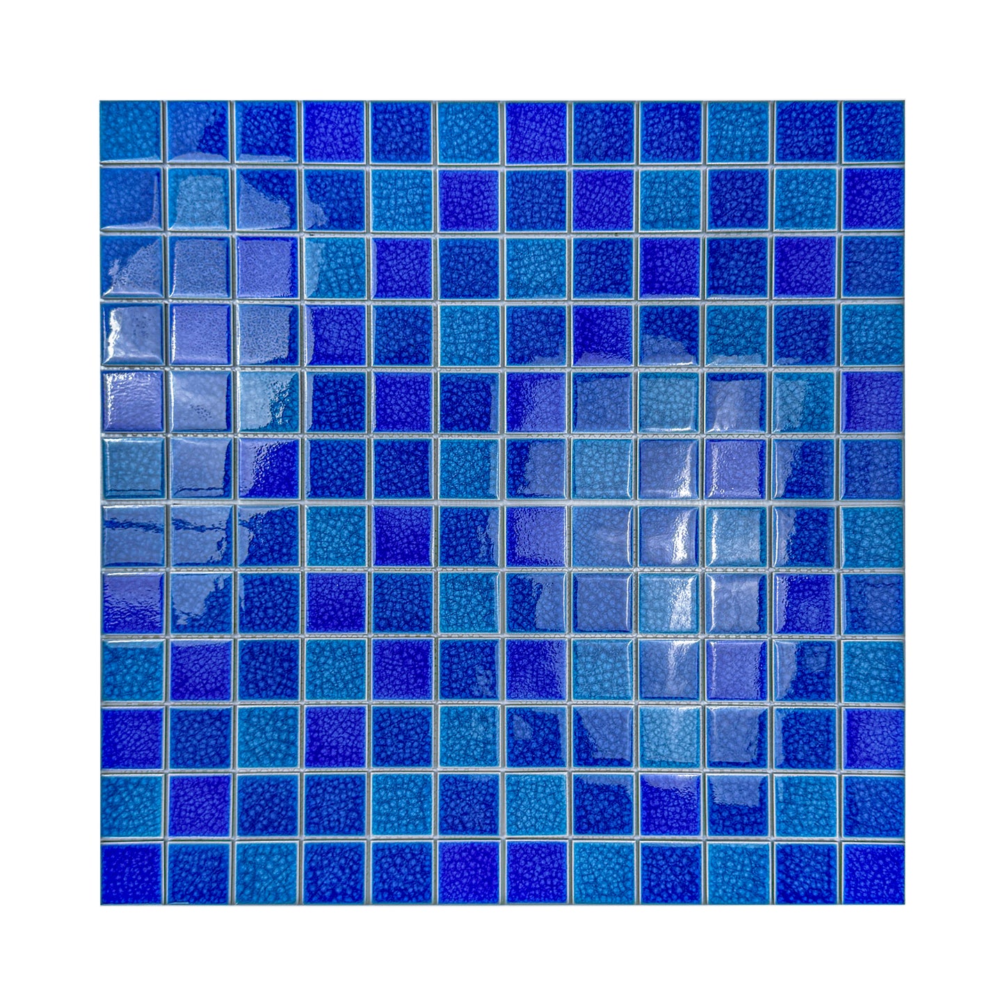 Oceanic Opal Series French Blue & Klein Blue Mixed Double Crackle Porcelain Mosaic