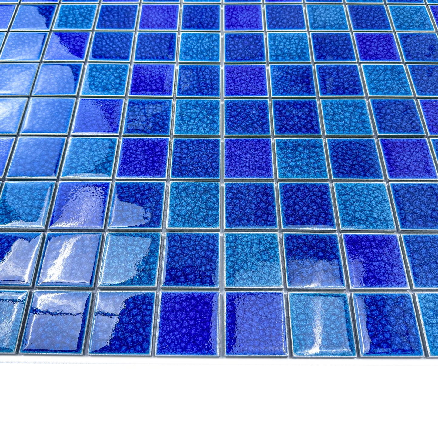 Oceanic Opal Series French Blue & Klein Blue Mixed Double Crackle Porcelain Mosaic