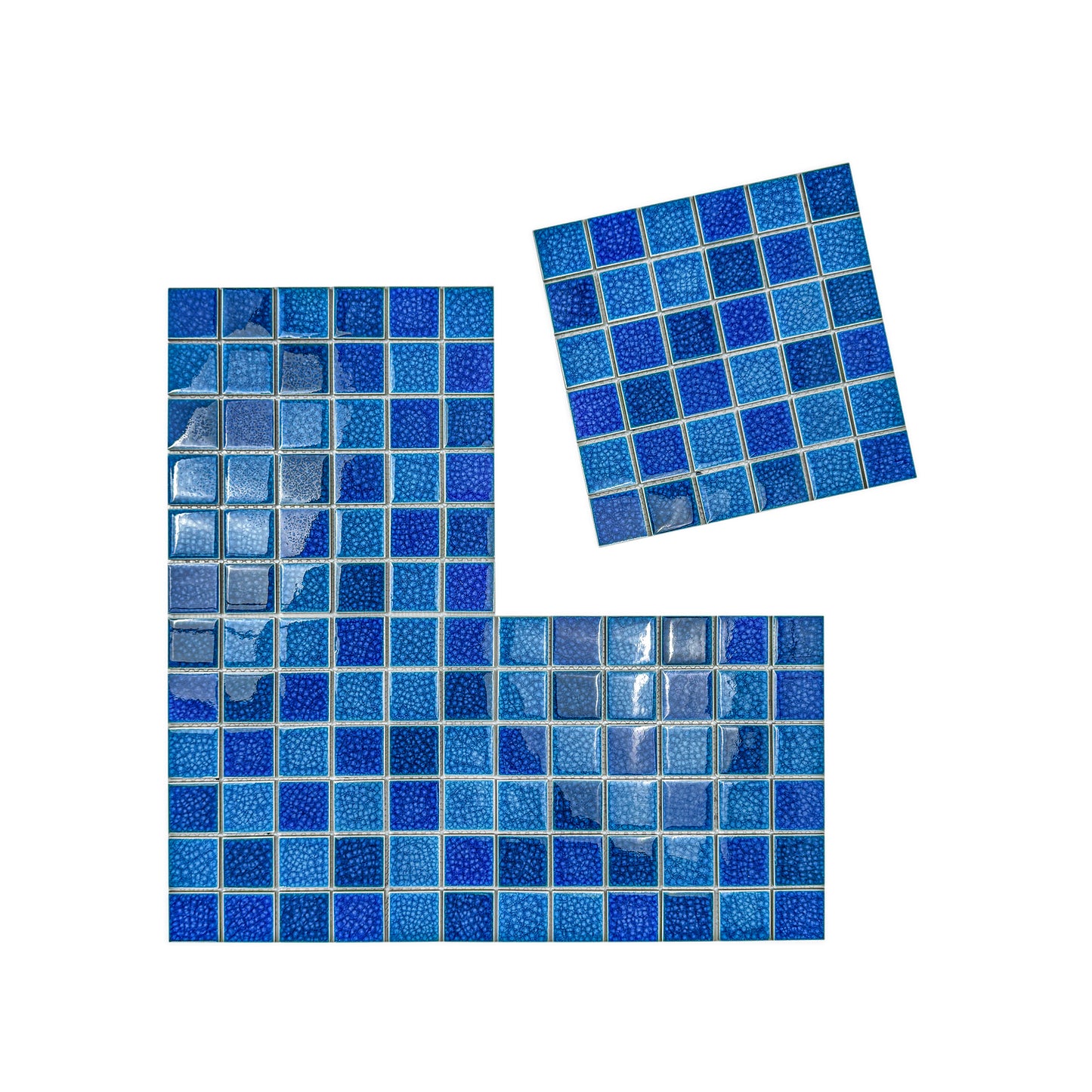 Oceanic Opal Series French Blue & Klein Blue & Navy Blue Mixed Double Crackle Porcelain Mosaic