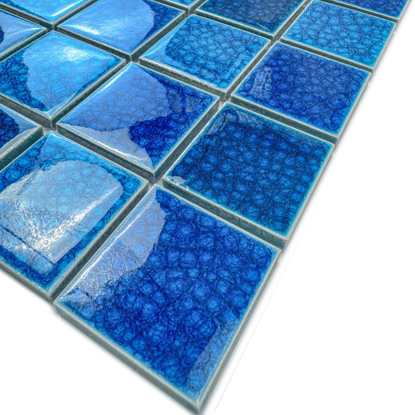 Oceanic Opal Series French Blue & Klein Blue & Navy Blue Mixed Double Crackle Porcelain Mosaic