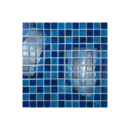 Oceanic Opal Series French Blue & Klein Blue & Navy Blue Mixed Double Crackle Porcelain Mosaic