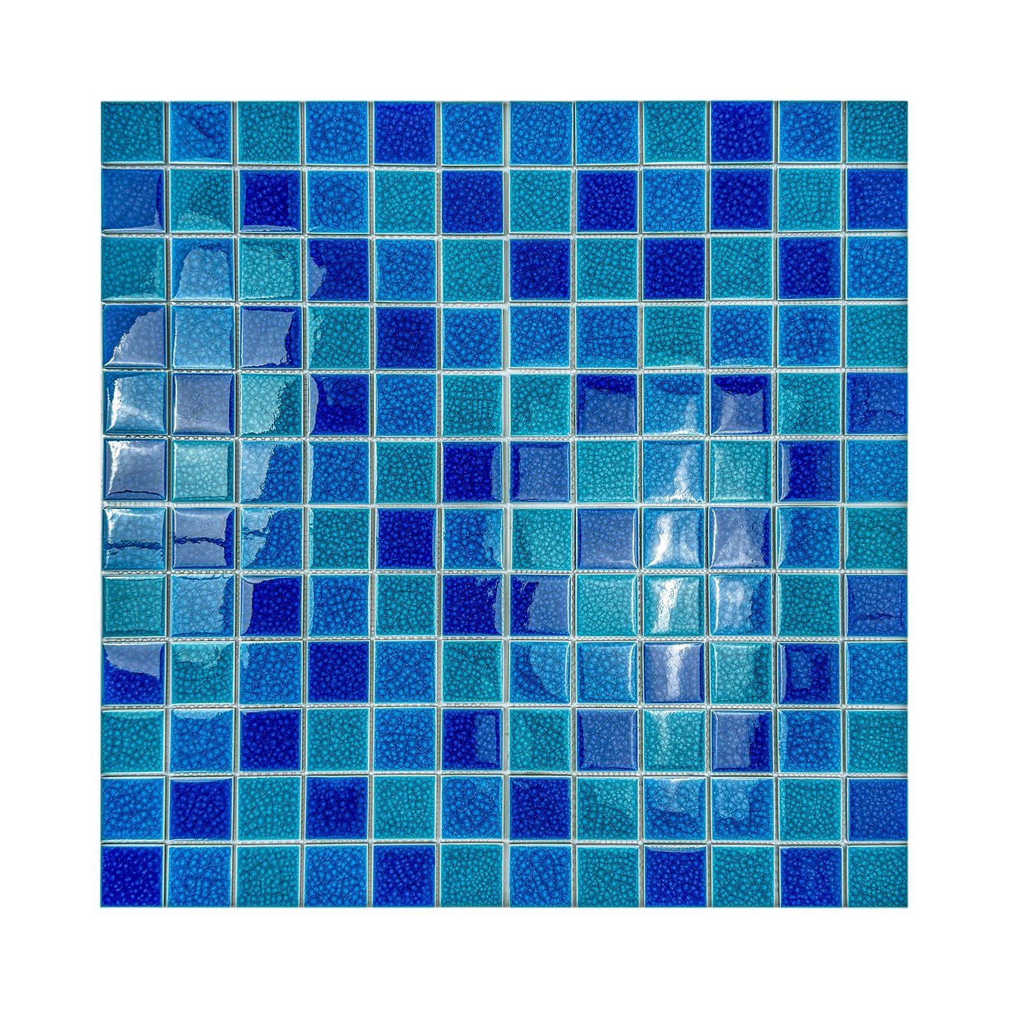 Oceanic Opal Series French Blue & Klein Blue & Tiffany Blue Mixed Double Crackle Porcelain Mosaic