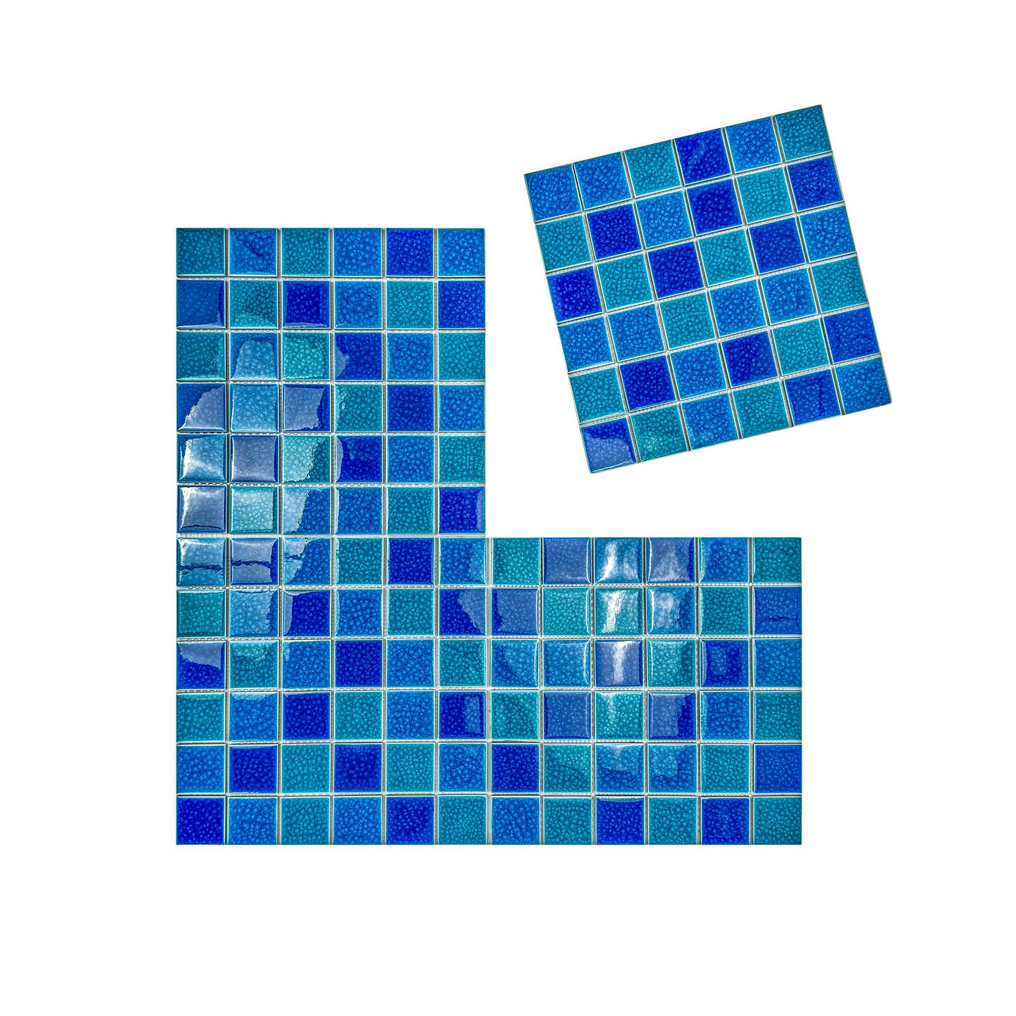 Oceanic Opal Series French Blue & Klein Blue & Tiffany Blue Mixed Double Crackle Porcelain Mosaic