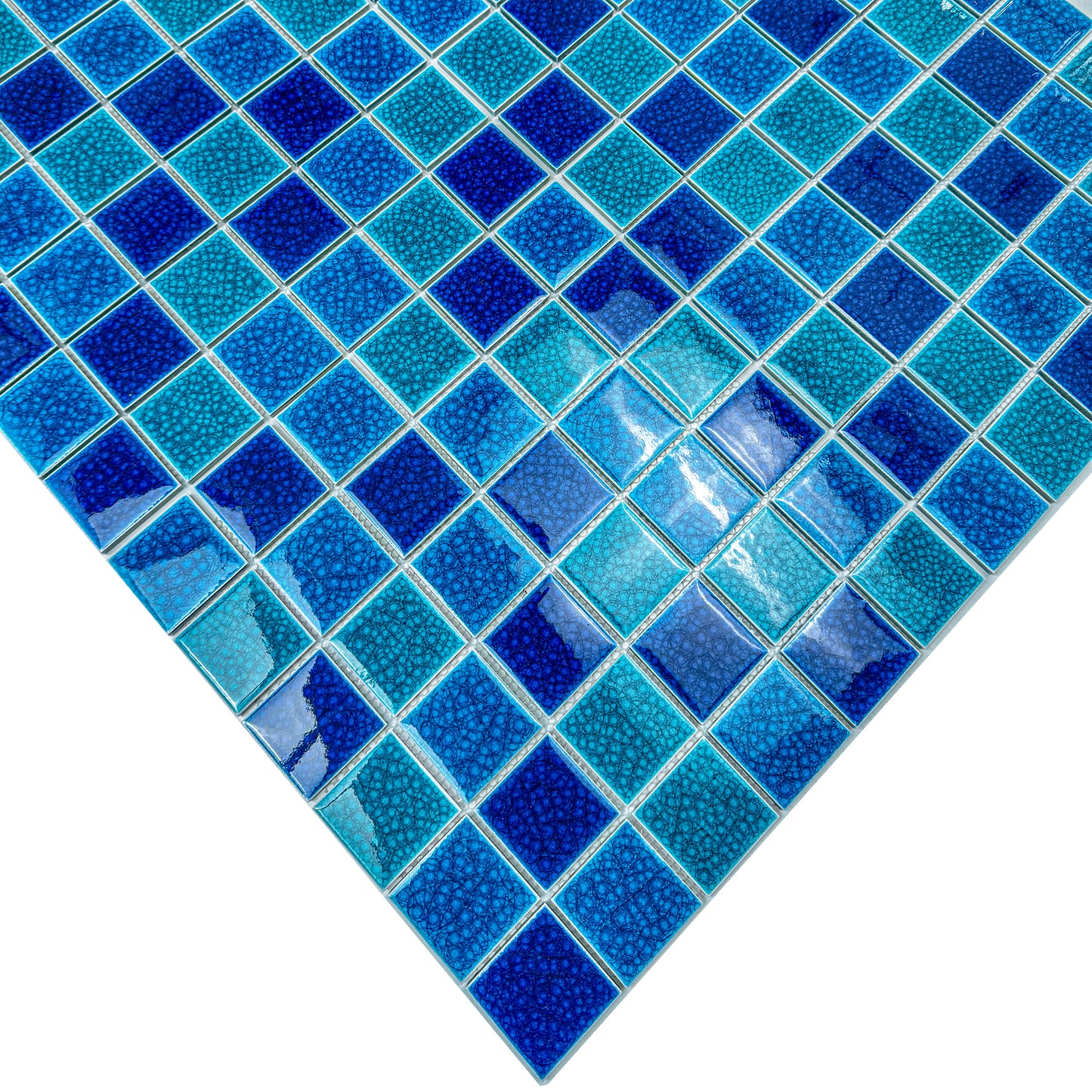 Oceanic Opal Series French Blue & Klein Blue & Tiffany Blue Mixed Double Crackle Porcelain Mosaic