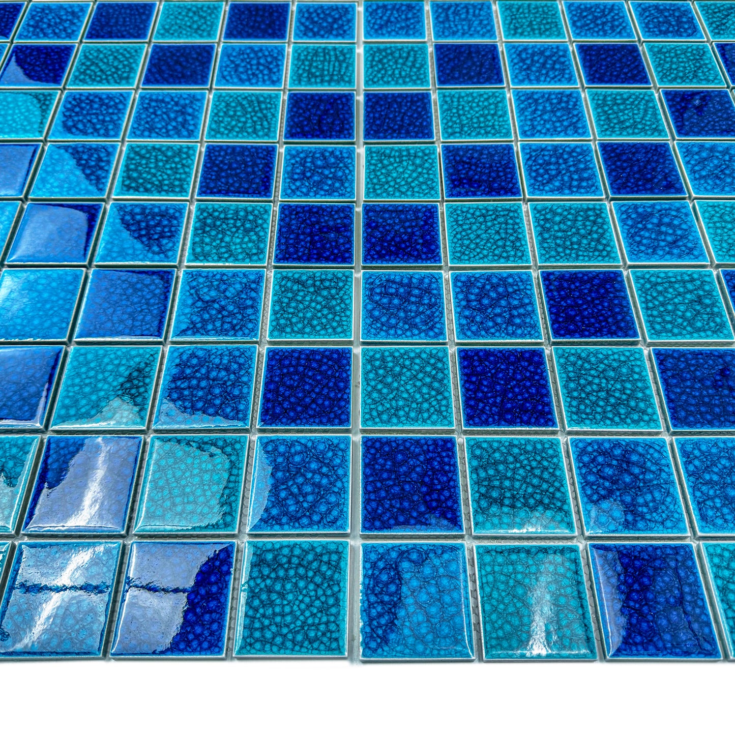 Oceanic Opal Series French Blue & Klein Blue & Tiffany Blue Mixed Double Crackle Porcelain Mosaic
