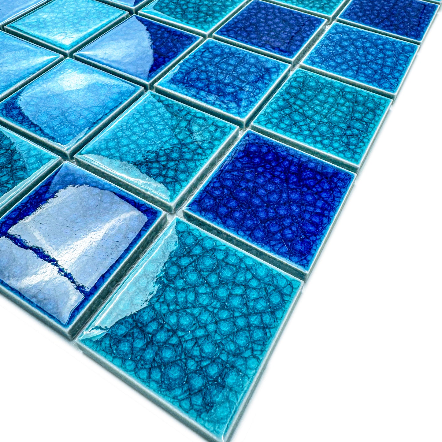 Oceanic Opal Series French Blue & Klein Blue & Tiffany Blue Mixed Double Crackle Porcelain Mosaic