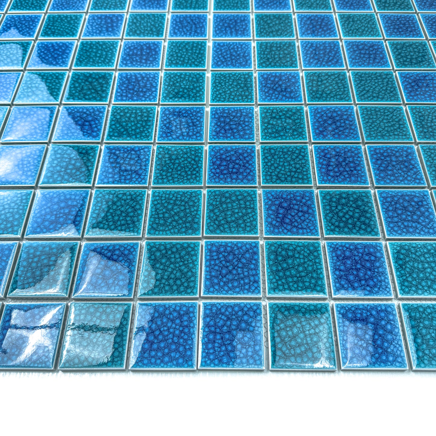 Oceanic Opal Series Tiffany Blue & French Blue Mixed Double Crackle Porcelain Mosaic