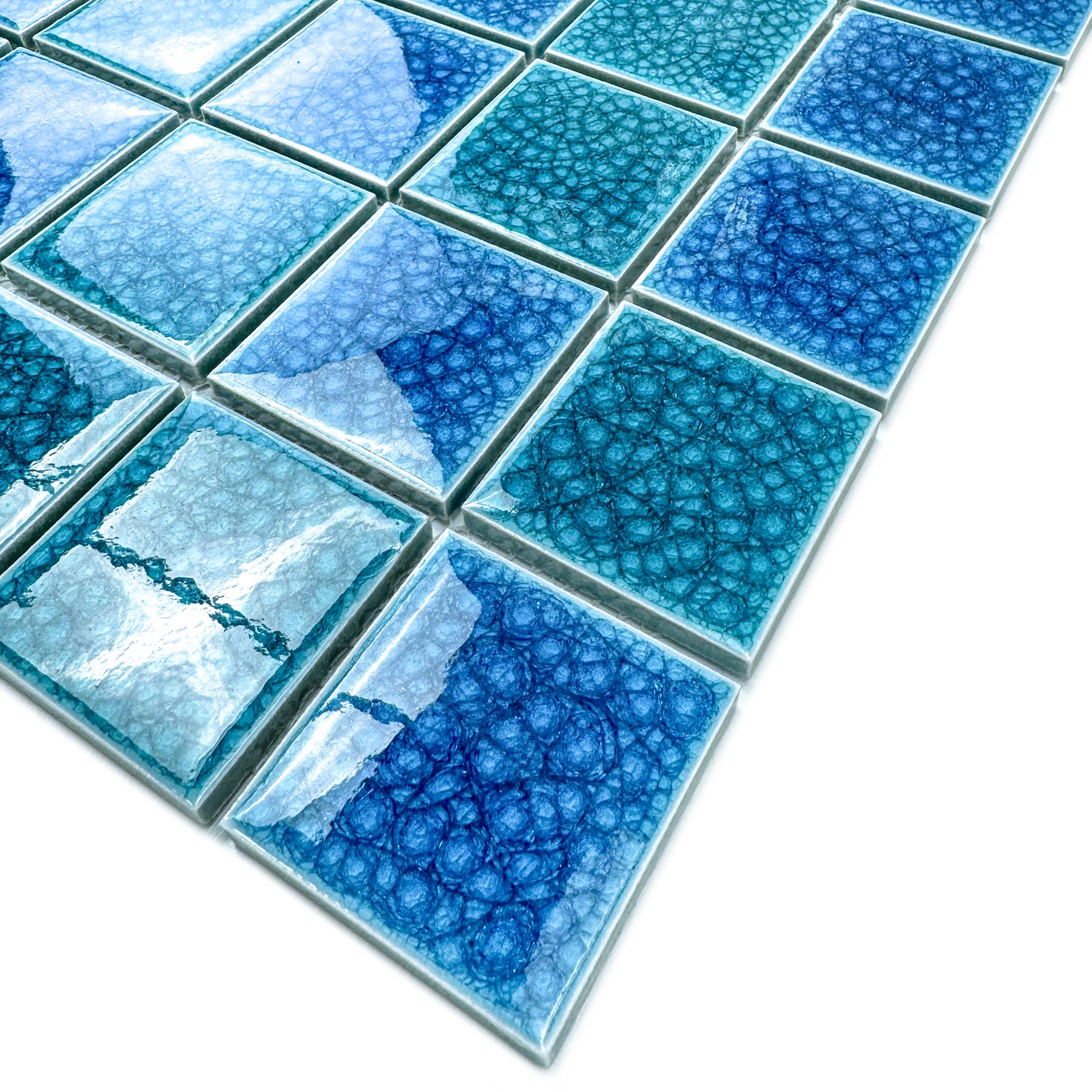 Oceanic Opal Series Tiffany Blue & French Blue Mixed Double Crackle Porcelain Mosaic