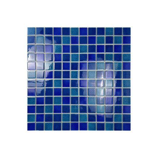 Oceanic Opal Series French Blue & Klein Blue Mixed Double Crackle Porcelain Mosaic
