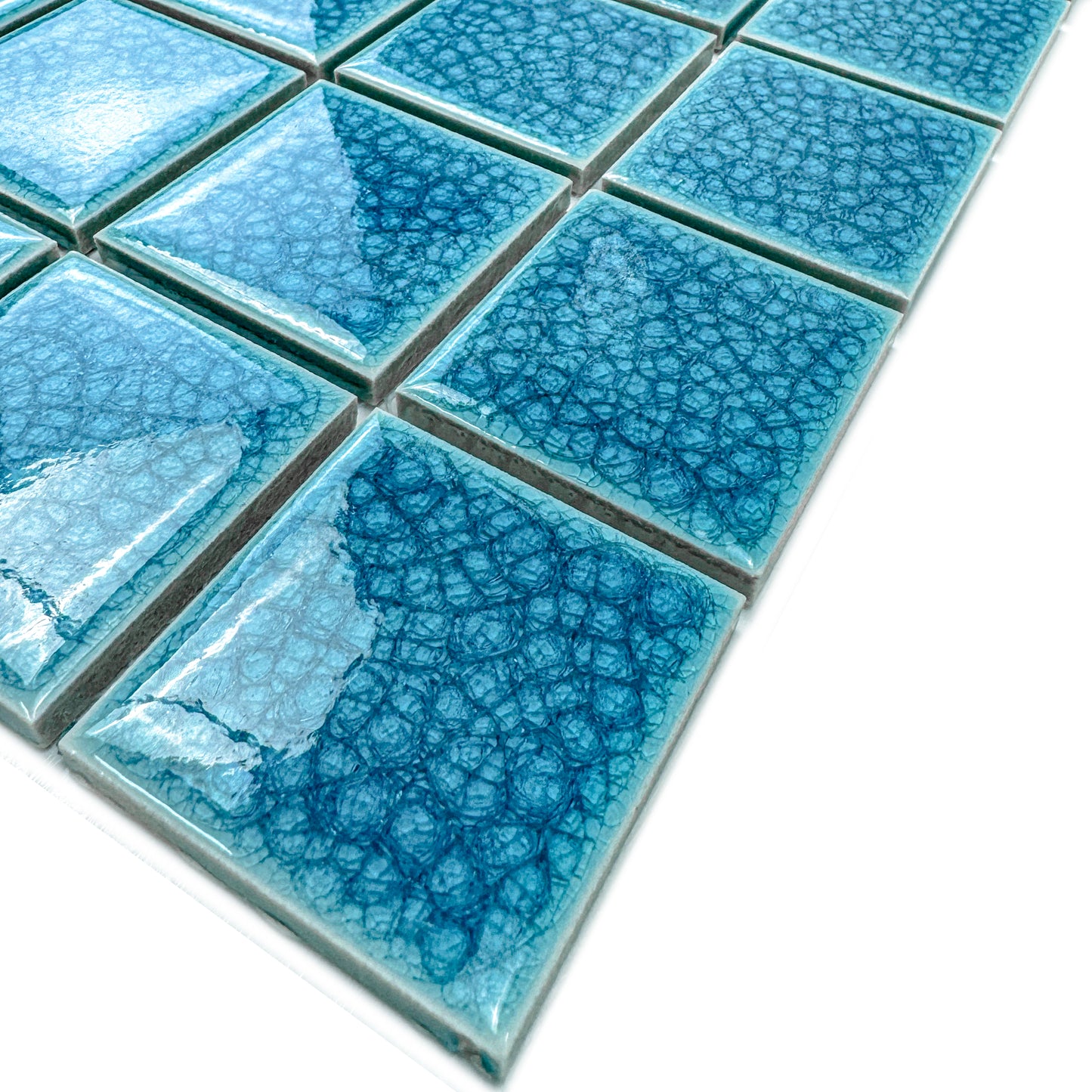 Oceanic Opal Series Tiffany Blue Convex Surface Crackle Porcelain Mosaic
