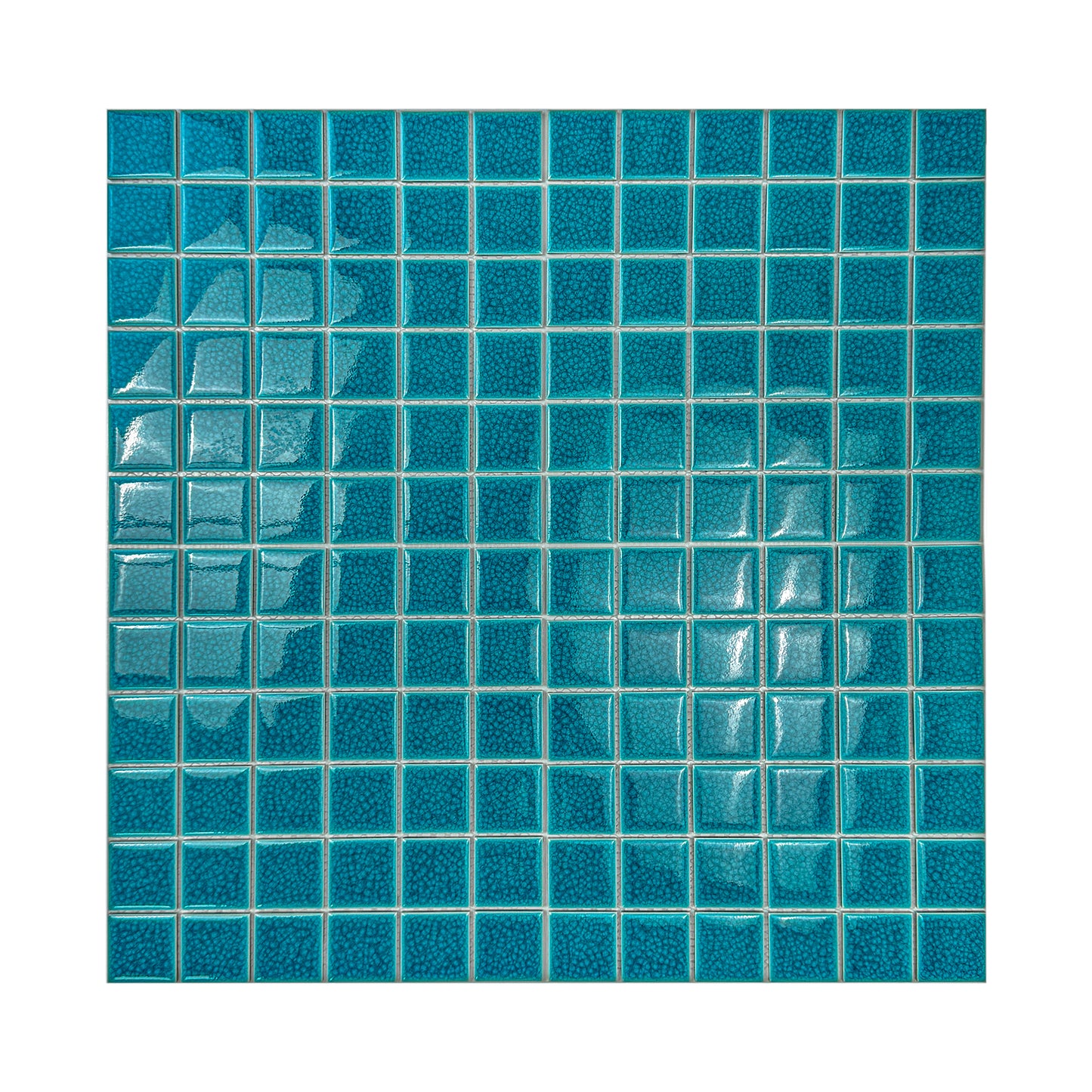 Oceanic Opal Series Teal Blue Convex Surface Crackle Porcelain Mosaic