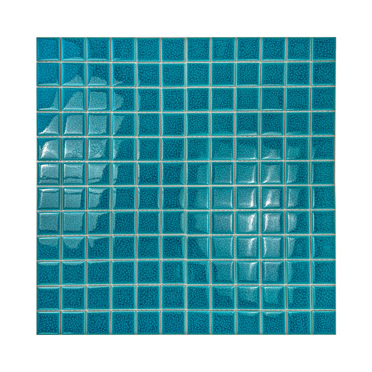 Oceanic Opal Series Teal Blue Convex Surface Crackle Porcelain Mosaic
