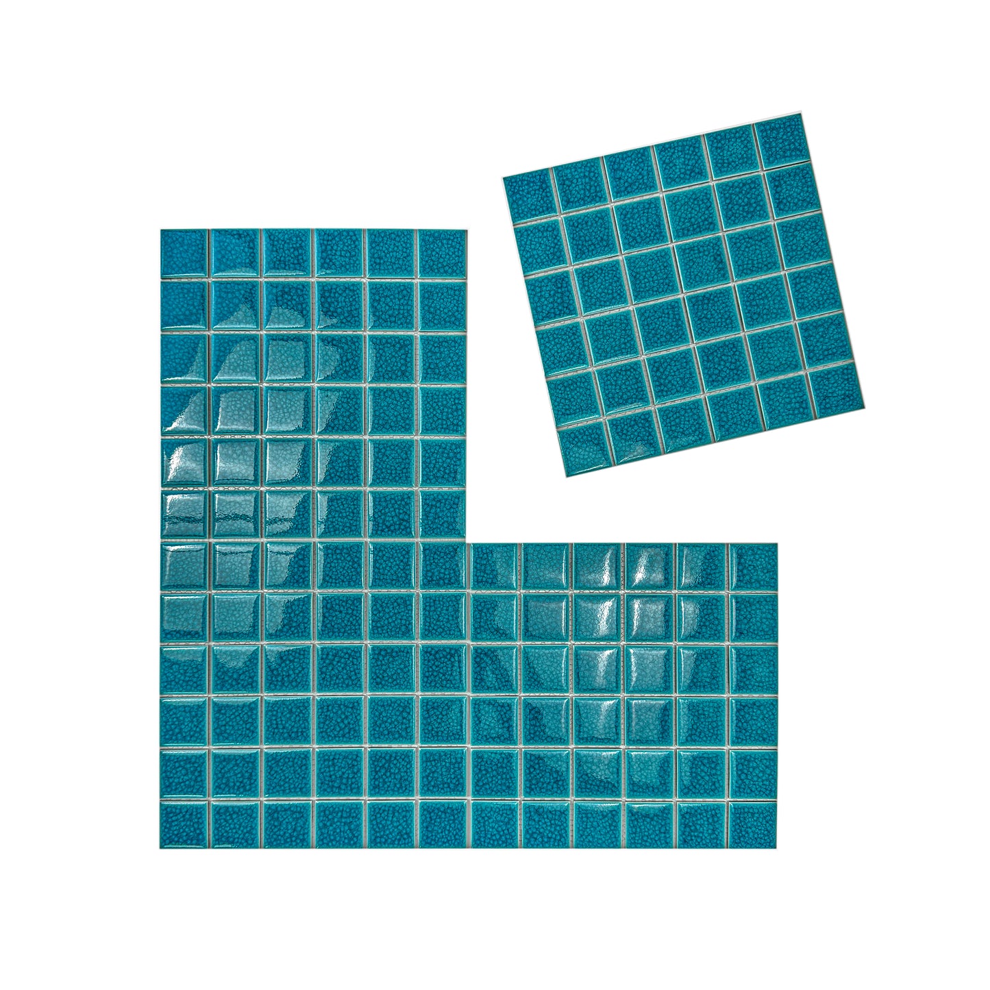 Oceanic Opal Series Teal Blue Convex Surface Crackle Porcelain Mosaic