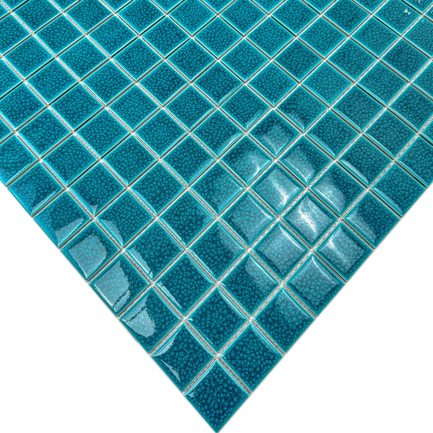 Oceanic Opal Series Teal Blue Convex Surface Crackle Porcelain Mosaic