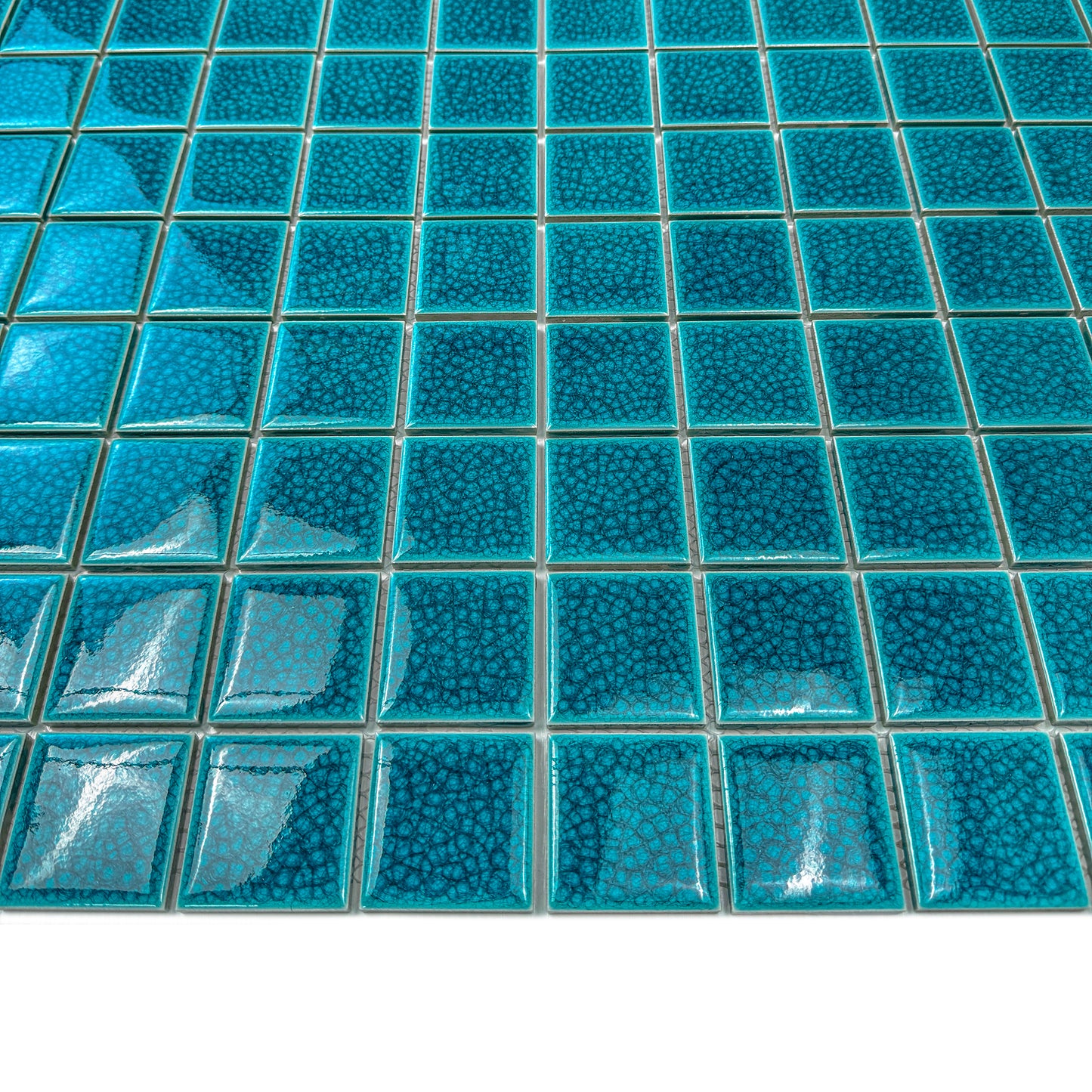 Oceanic Opal Series Teal Blue Convex Surface Crackle Porcelain Mosaic
