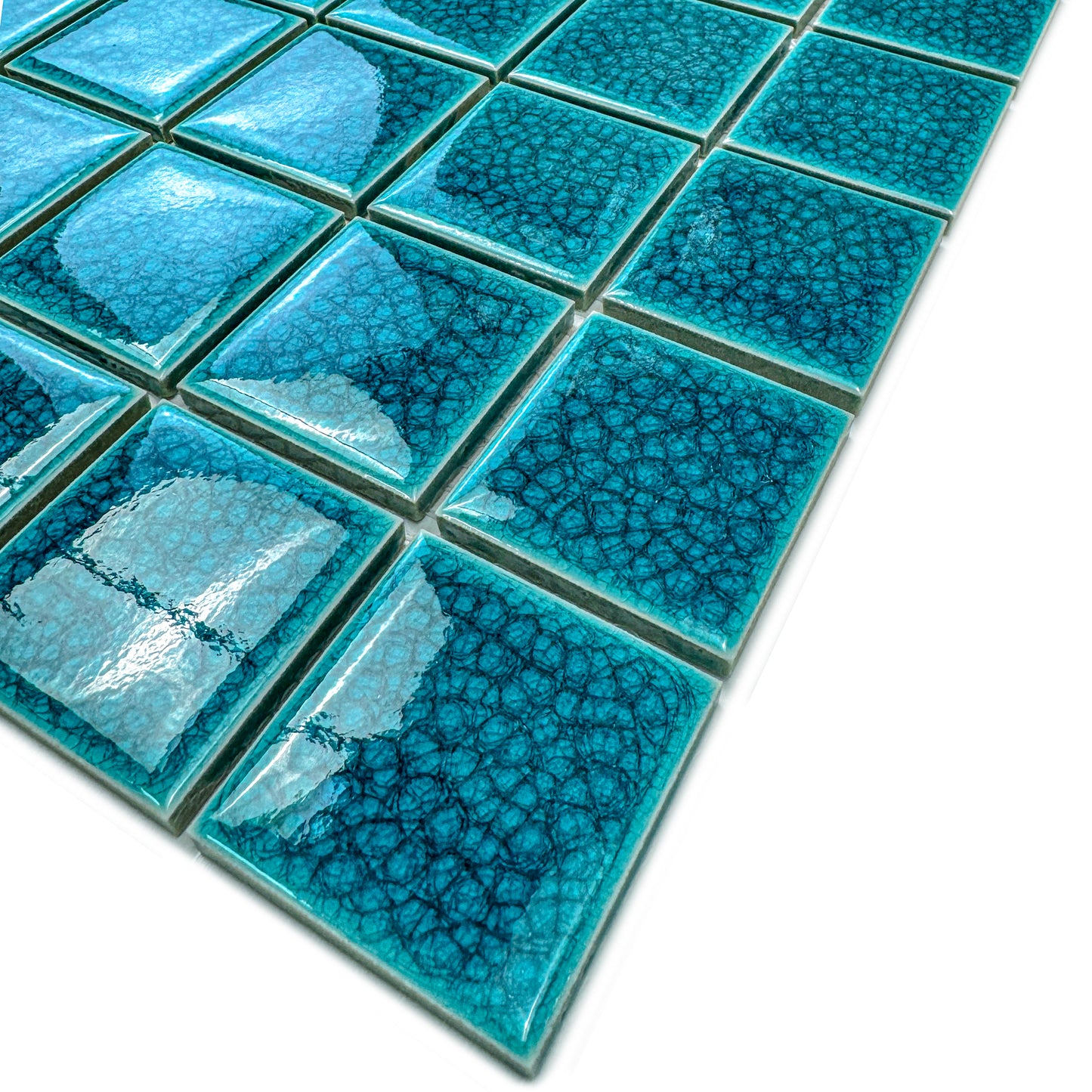 Oceanic Opal Series Teal Blue Convex Surface Crackle Porcelain Mosaic