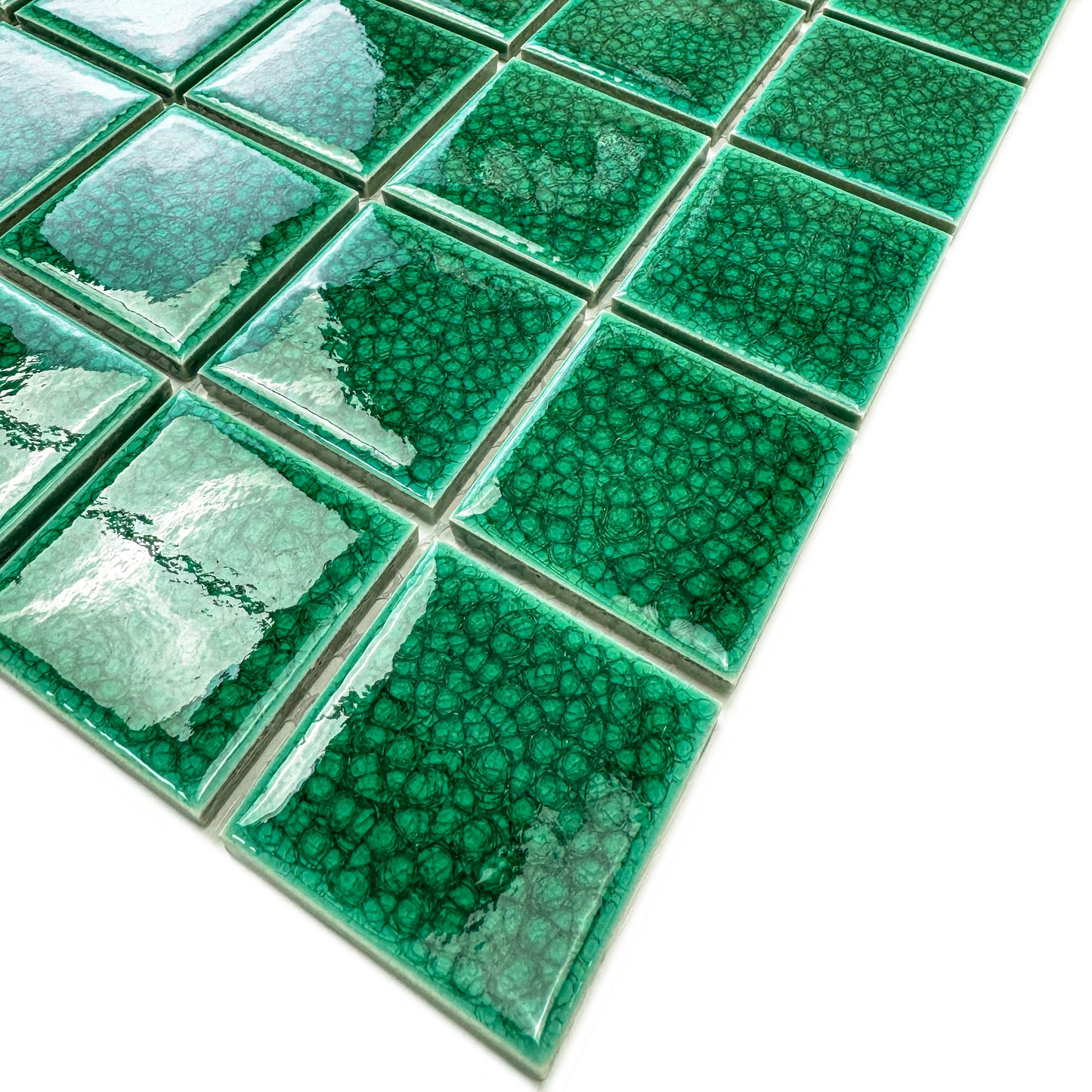 Oceanic Opal Series Forest Green Convex Surface Crackle Porcelain Mosaic