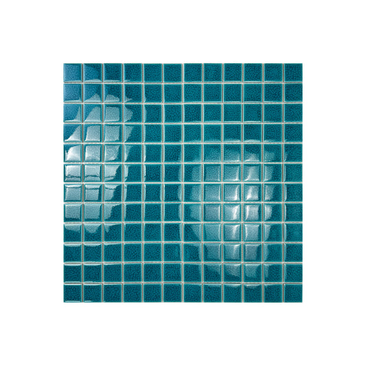 Oceanic Opal Series Dark Teal Blue Convex Surface Crackle Porcelain Mosaic