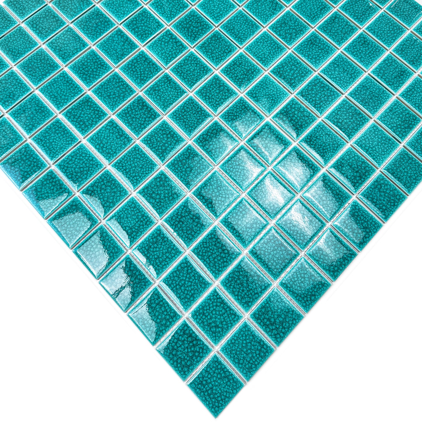 Oceanic Opal Series Dark Teal Blue Convex Surface Crackle Porcelain Mosaic
