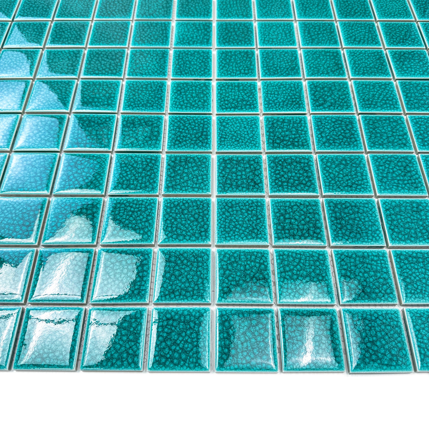 Oceanic Opal Series Dark Teal Blue Convex Surface Crackle Porcelain Mosaic