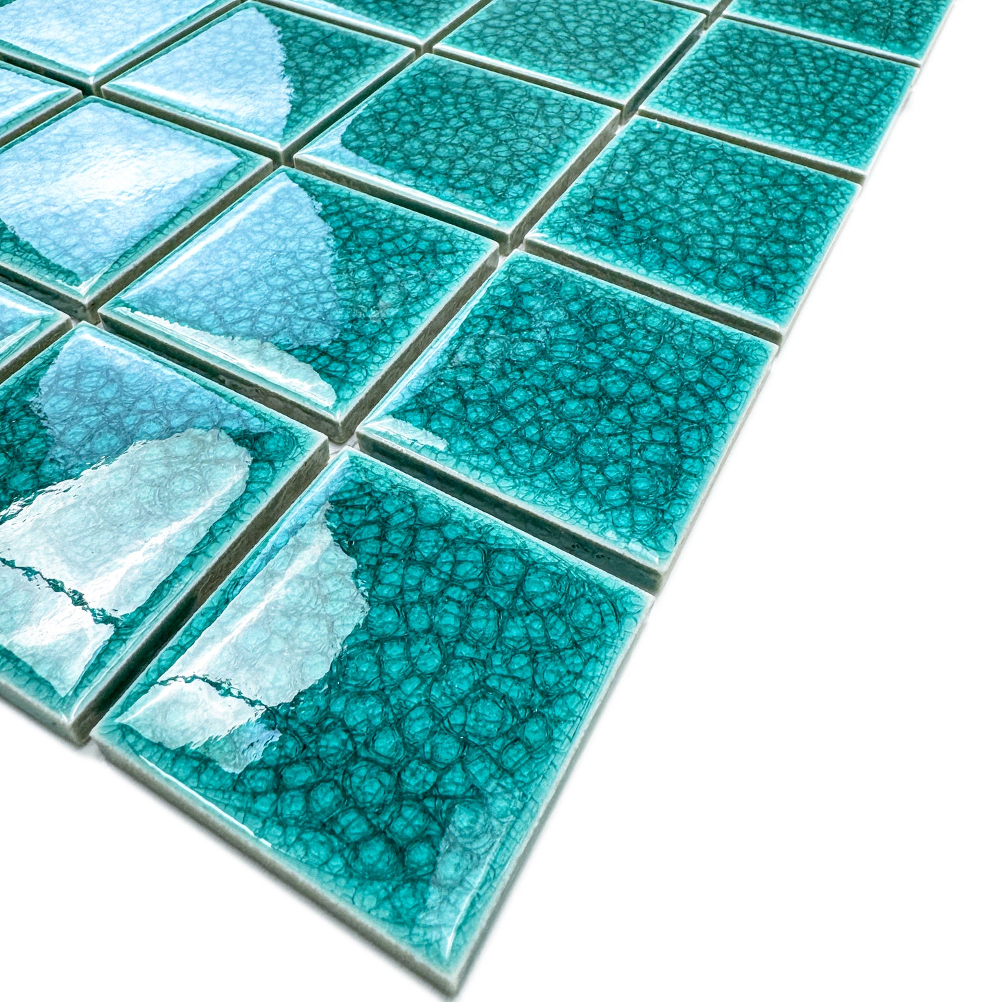Oceanic Opal Series Dark Teal Blue Convex Surface Crackle Porcelain Mosaic