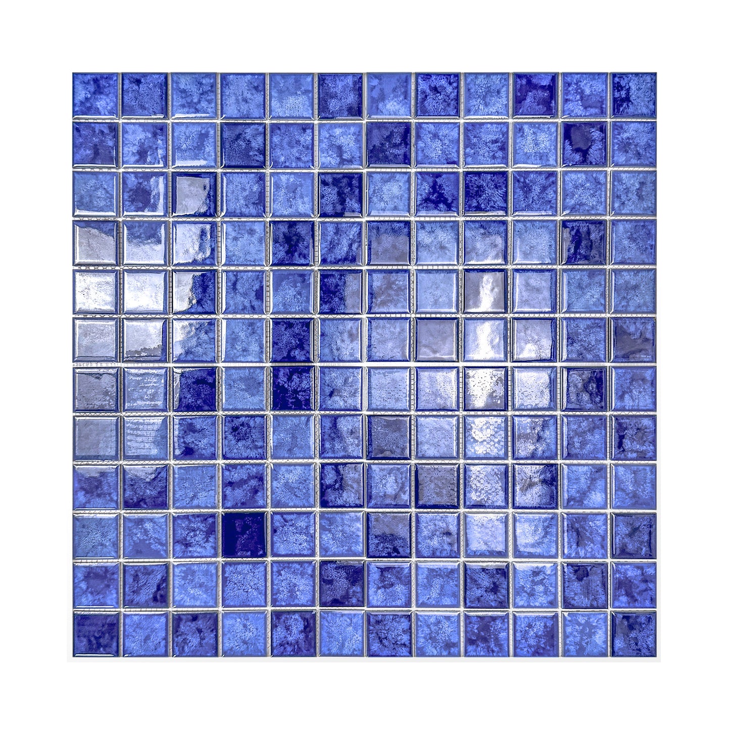 Midnight Splendor Series Sky Blue& Cobalt Blue & Navy Blue Mixed Iced Flower TextureCrystalline Glazed Porcelain Mosaic
