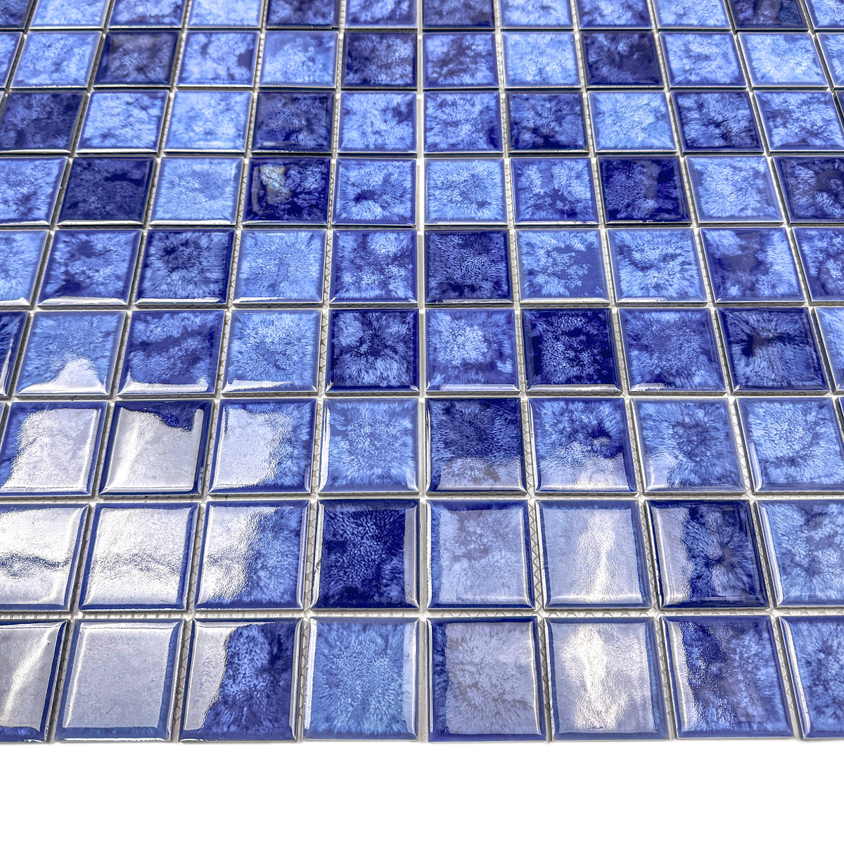 Midnight Splendor Series Sky Blue& Cobalt Blue & Navy Blue Mixed Iced Flower TextureCrystalline Glazed Porcelain Mosaic
