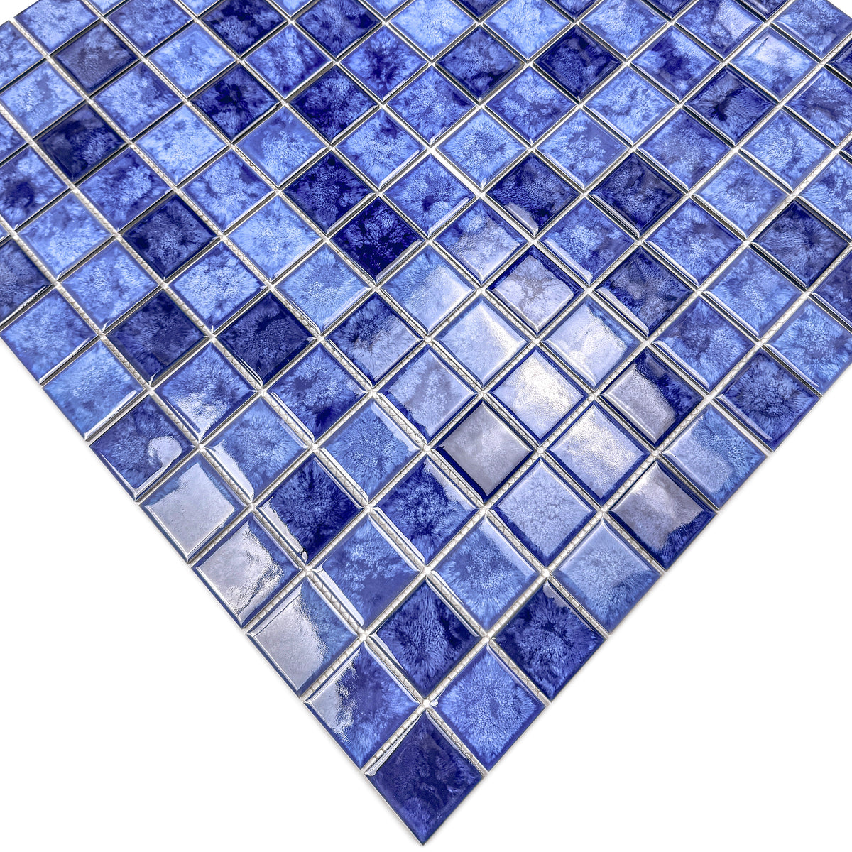 Midnight Splendor Series Sky Blue& Cobalt Blue & Navy Blue Mixed Iced Flower TextureCrystalline Glazed Porcelain Mosaic