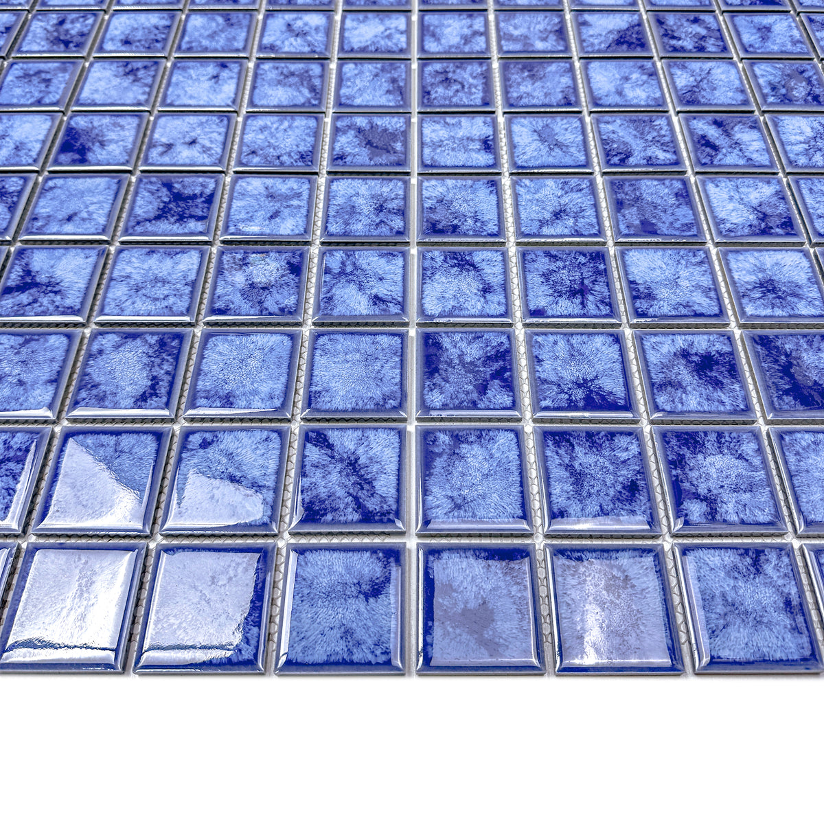 Midnight Splendor Series Neon Blue Iced Flower Texture Crystalline Glazed Porcelain Mosaic