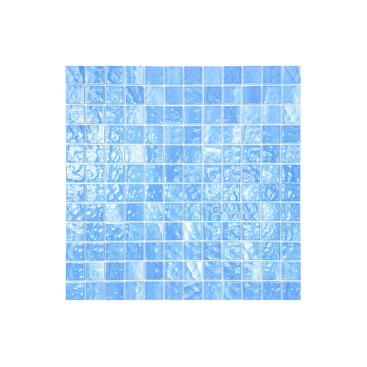 Serene Wave Series Cyan Blue Wave Pattern Crystalline Glazed Porcelain Mosaic