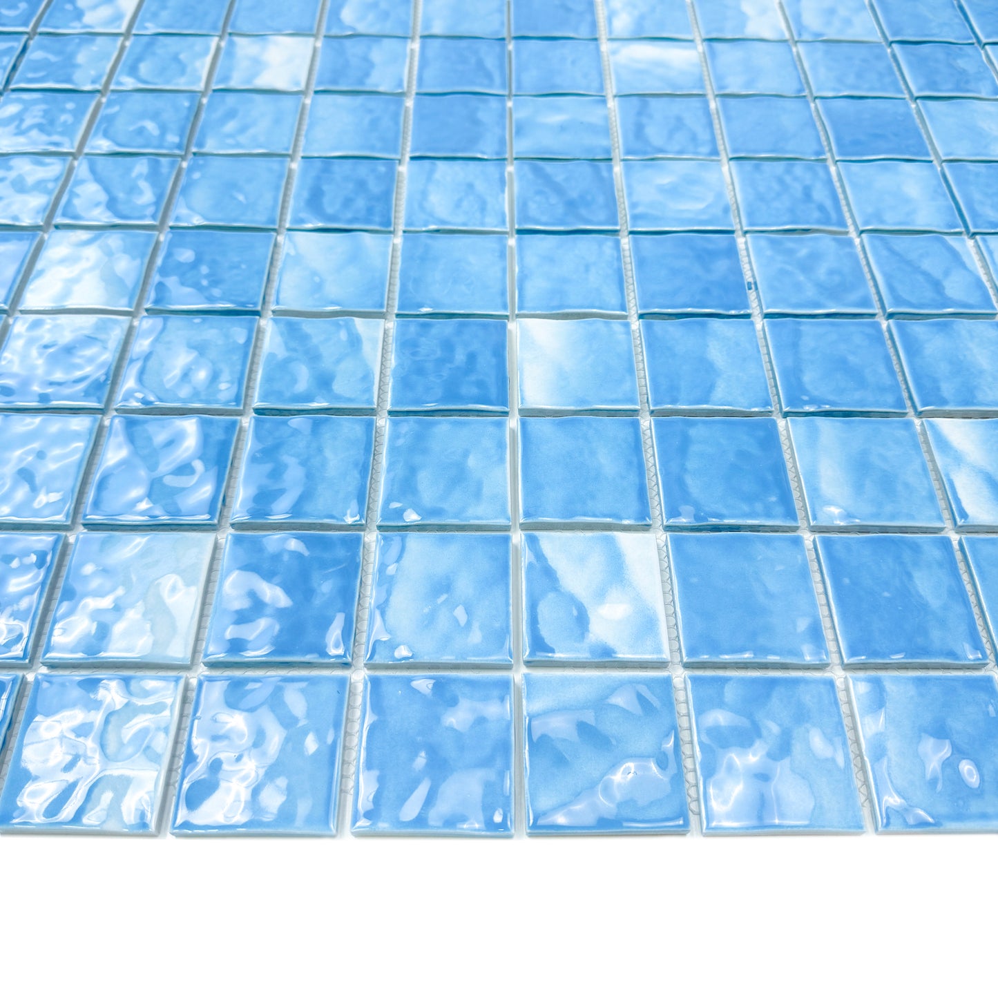 Serene Wave Series Cyan Blue Wave Pattern Crystalline Glazed Porcelain Mosaic