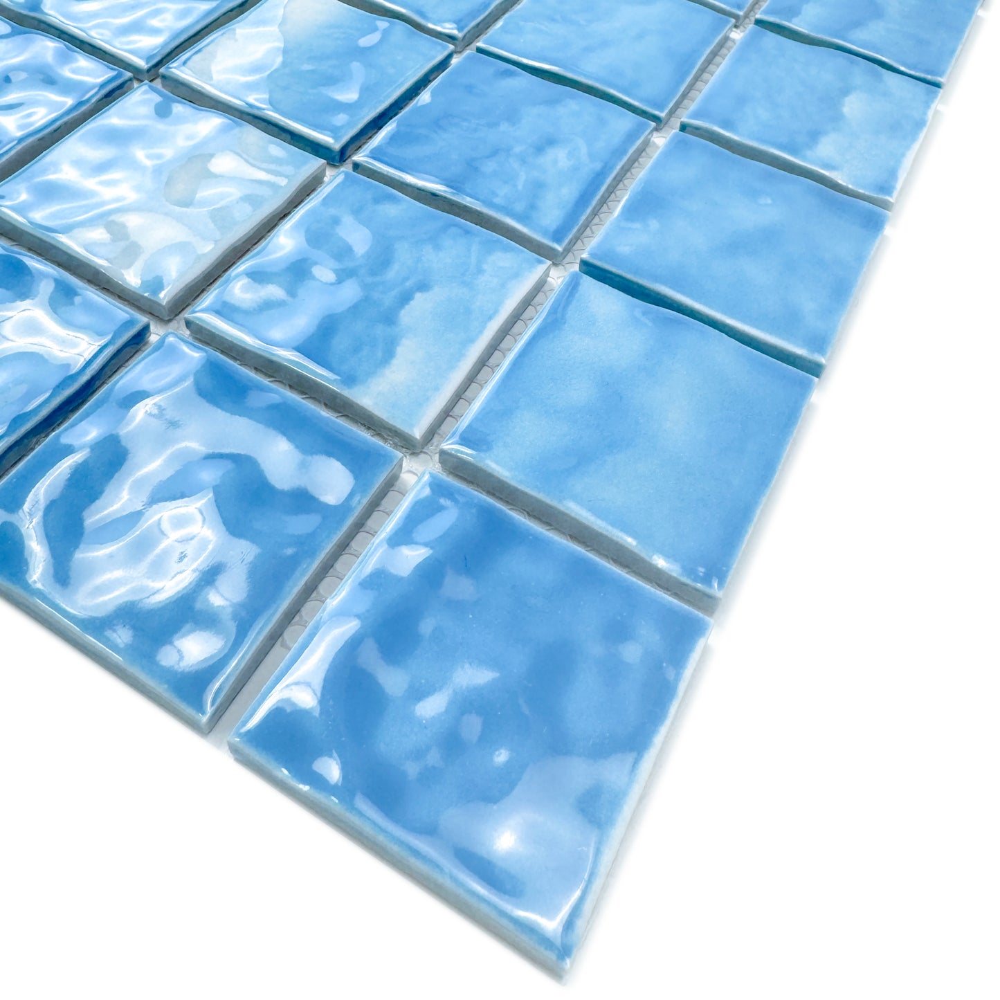 Serene Wave Series Cyan Blue Wave Pattern Crystalline Glazed Porcelain Mosaic