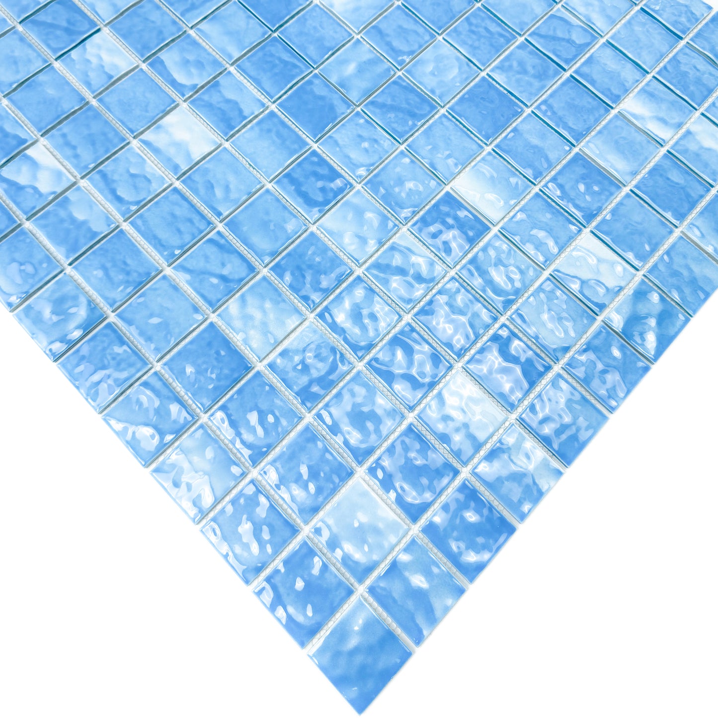 Serene Wave Series Cyan Blue Wave Pattern Crystalline Glazed Porcelain Mosaic