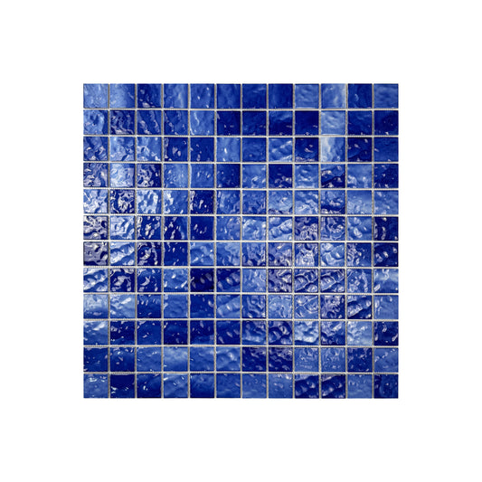 Serene Wave Navy Blue Wave Pattern Crystalline Glazed Porcelain Mosaic