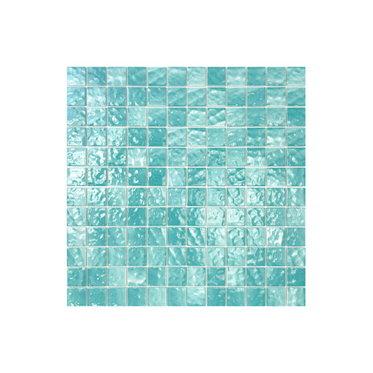 Serene Wave Series Tiffany Blue Wave Pattern Crystalline Glazed Porcelain Mosaic