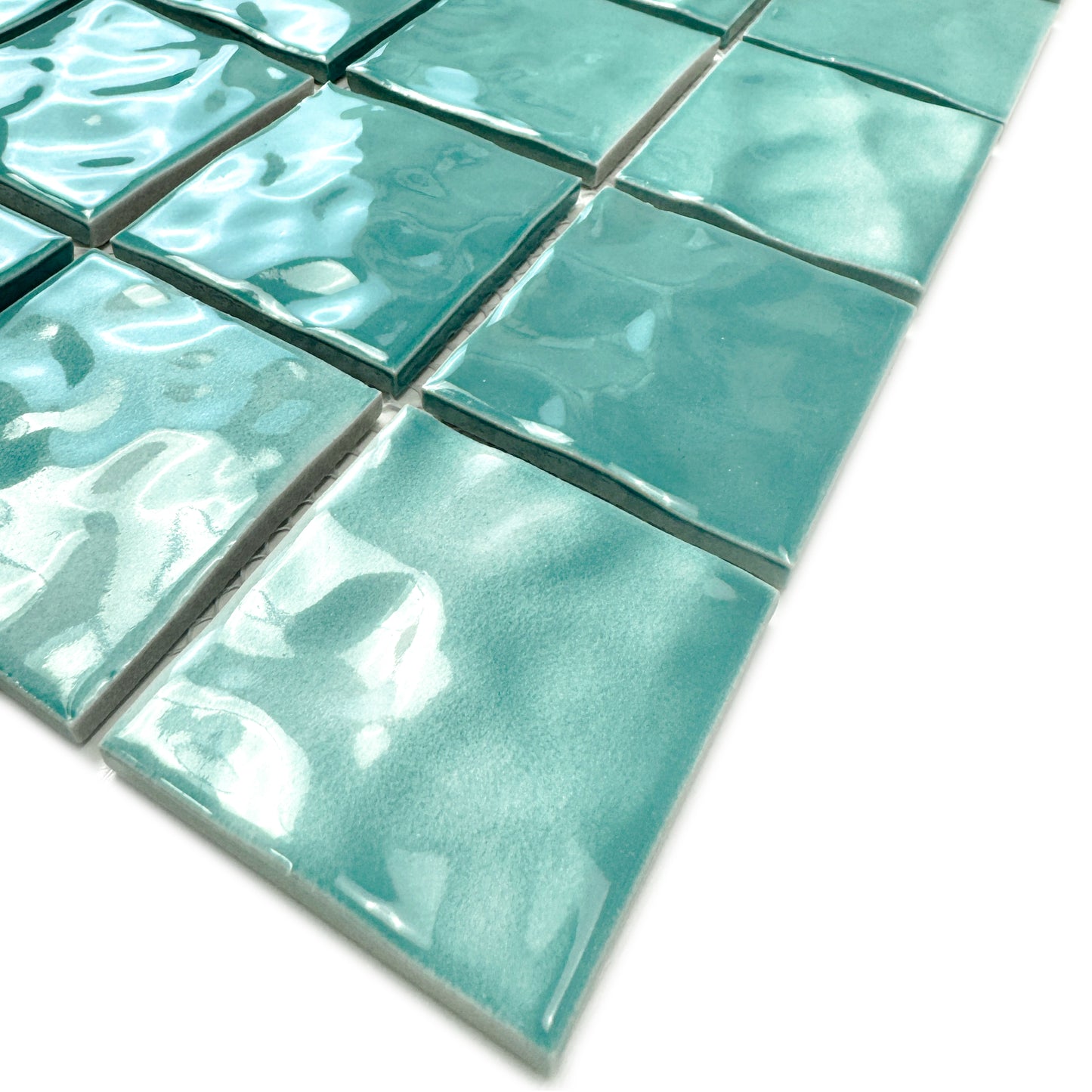 Serene Wave Series Tiffany Blue Wave Pattern Crystalline Glazed Porcelain Mosaic