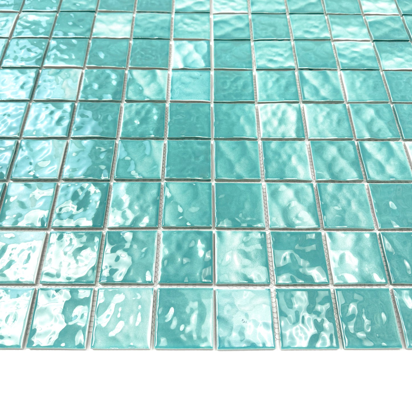 Serene Wave Series Tiffany Blue Wave Pattern Crystalline Glazed Porcelain Mosaic