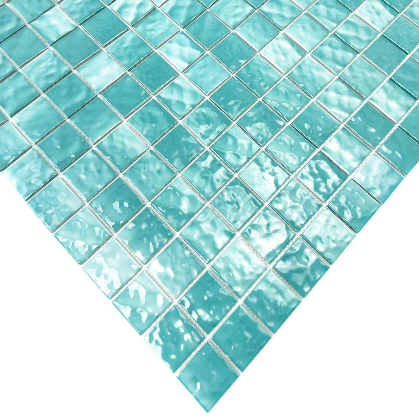 Serene Wave Series Tiffany Blue Wave Pattern Crystalline Glazed Porcelain Mosaic