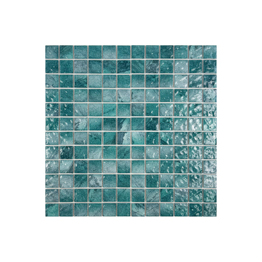 Serene Wave  Forest Green Mable Design Porcelain Mosaic