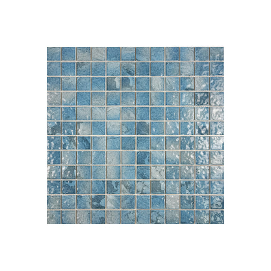 Serene Wave  Light Blue & Cyan Blue Mixed Marble Design Porcelain Mosaic