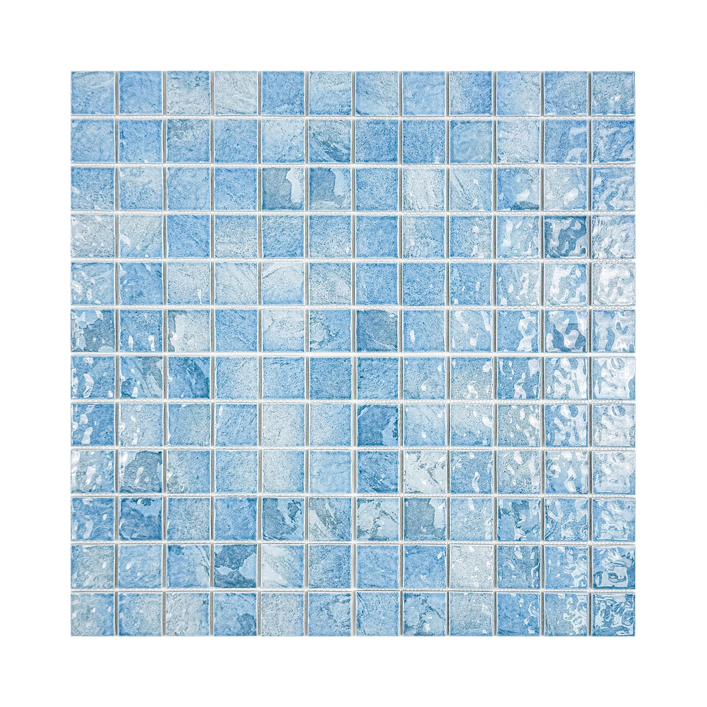 Serene Wave Series  Light Blue & Cyan Blue Mixed Marble Design Porcelain Mosaic