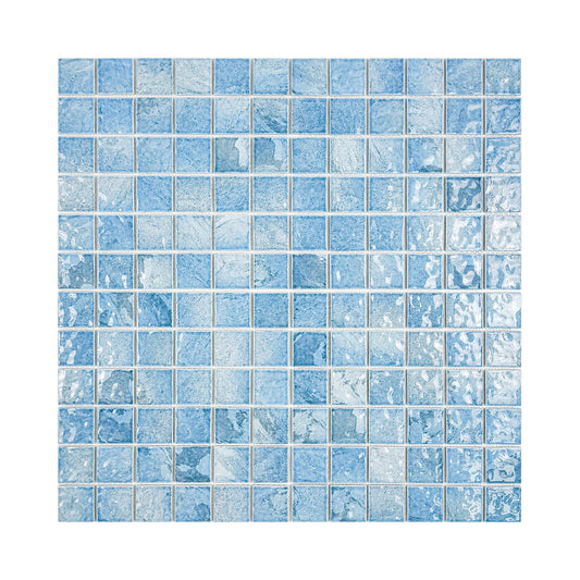 Serene Wave Series  Light Blue & Cyan Blue Mixed Marble Design Porcelain Mosaic