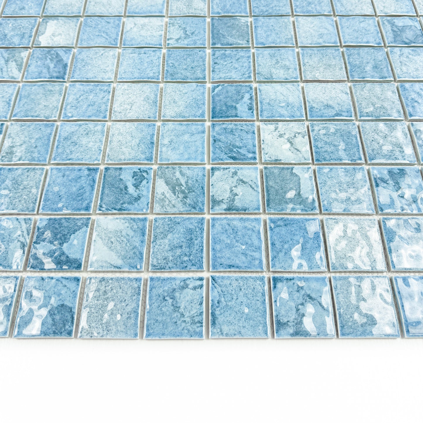 Serene Wave Series  Light Blue & Cyan Blue Mixed Marble Design Porcelain Mosaic